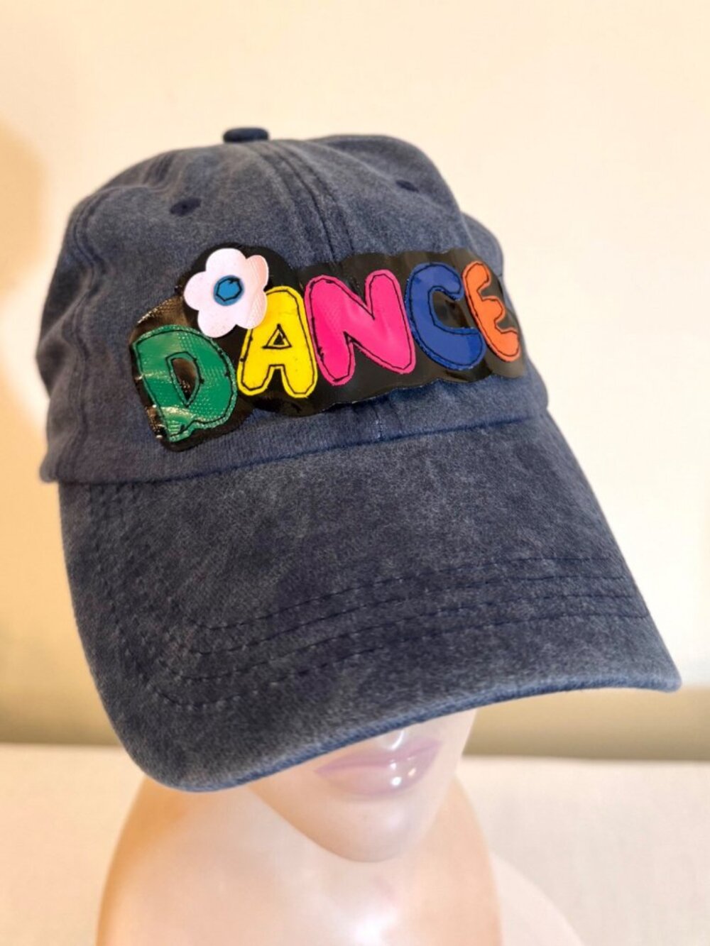 Artist Redesigned Dance Baseball Cap Blue Gray Rainbow Applique Adjustable Hat